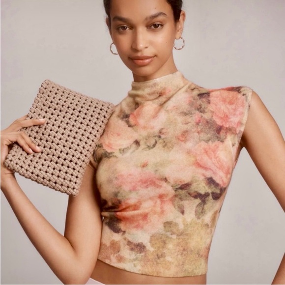 NWT Anthropologie Small Cashmere Mock Neck Floral Sleeveless Sweater - Picture 3 of 9